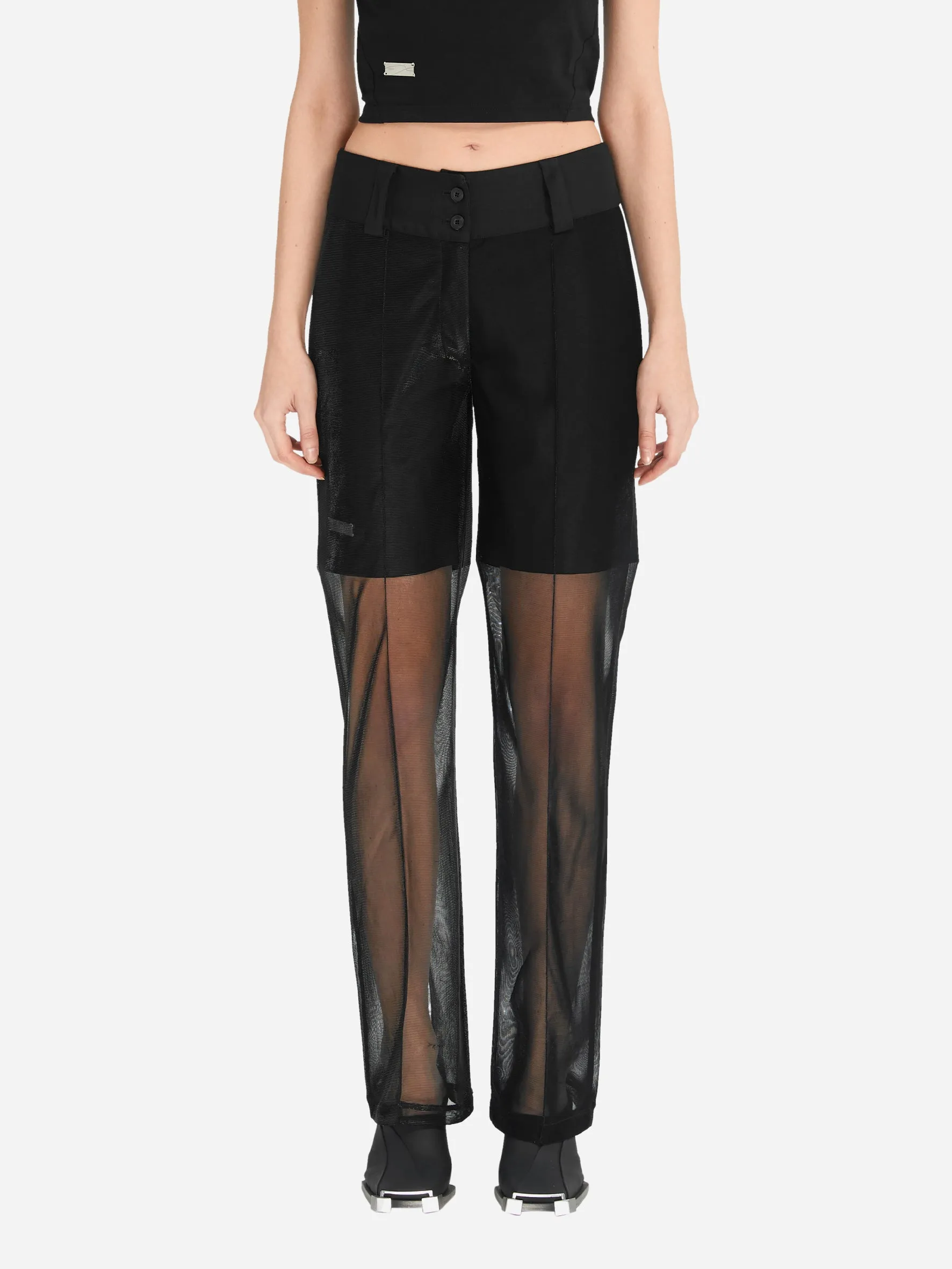 004 - Metallic Liquid Netting Layered Trousers