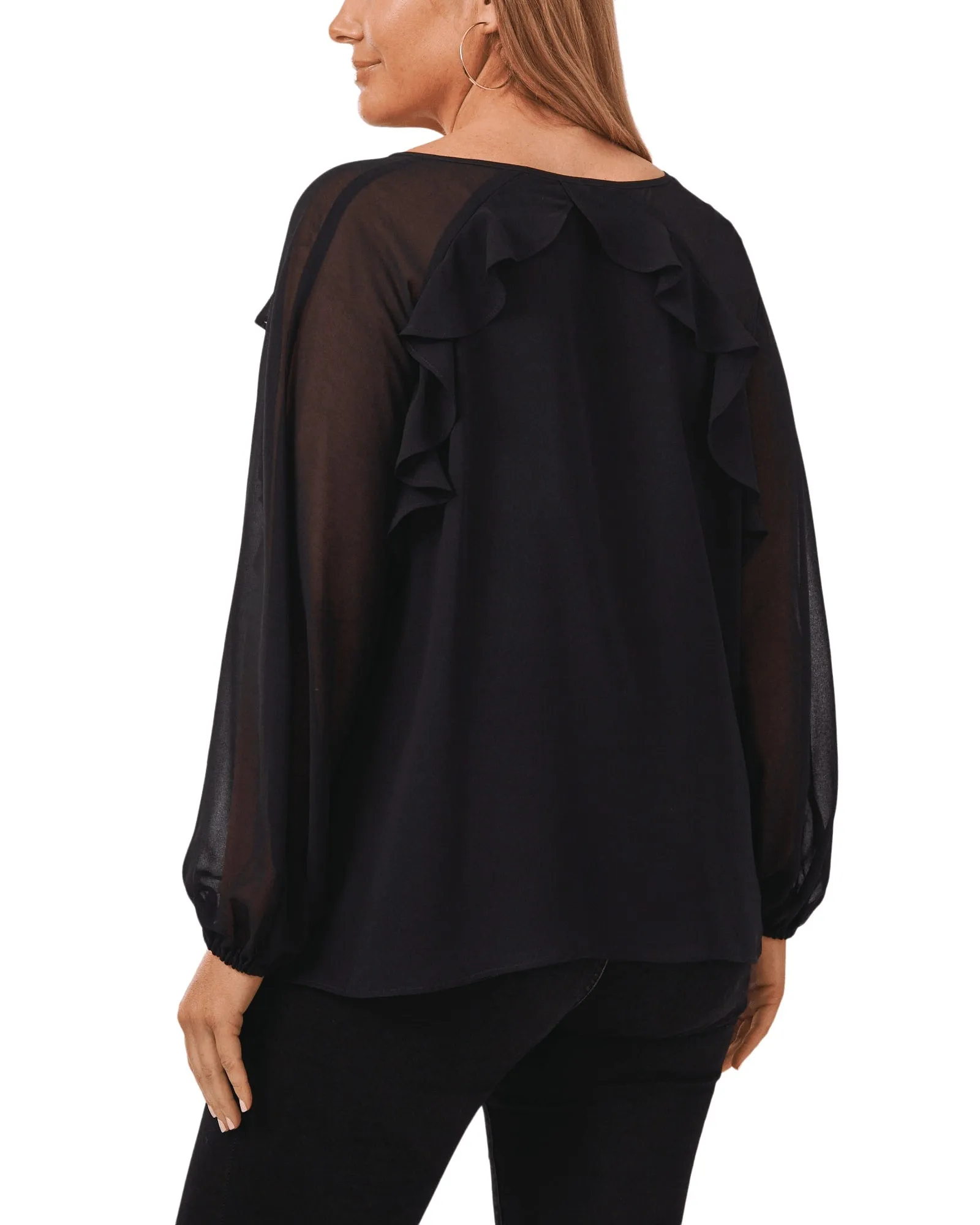 Amaya Sheer Ruffled Top | RICH BLACK