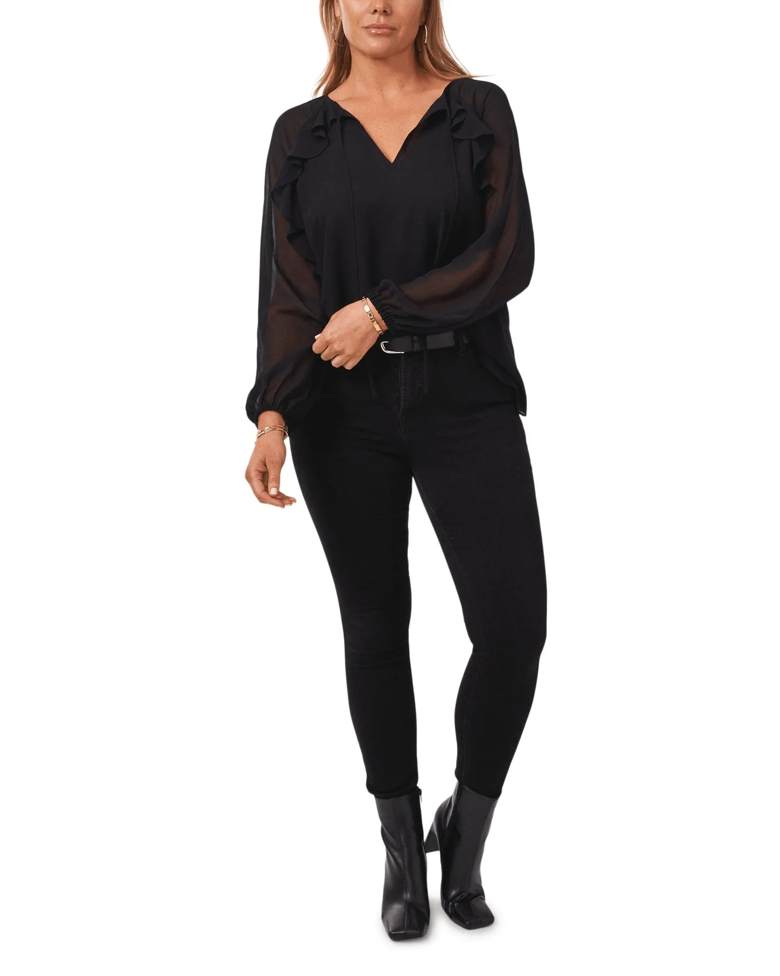 Amaya Sheer Ruffled Top | RICH BLACK