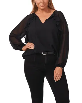 Amaya Sheer Ruffled Top | RICH BLACK