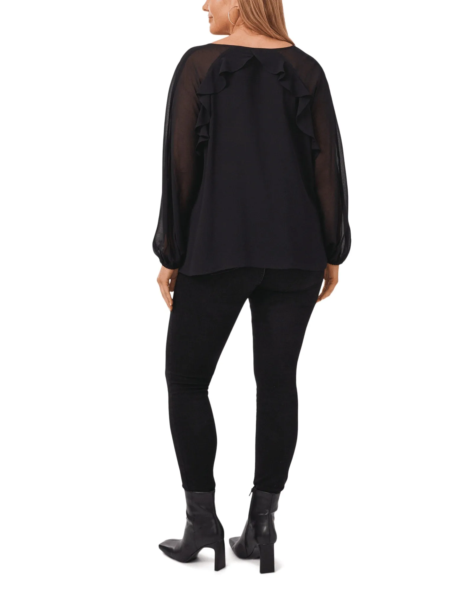 Amaya Sheer Ruffled Top | RICH BLACK