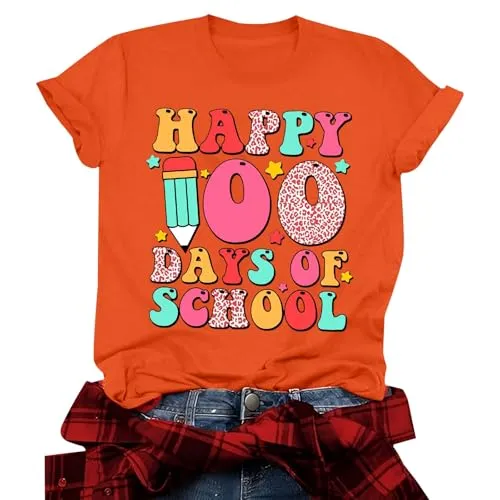 Amázon Amázon USA 100th Day of School Shirt Amázon Pallets for Sale Returns Bulk Cheap Warehouse Clearance Open Bᴏx Deals Amázon Haul Items Under 20 Women Short Sleeve Tops,A1-Orange,Medium