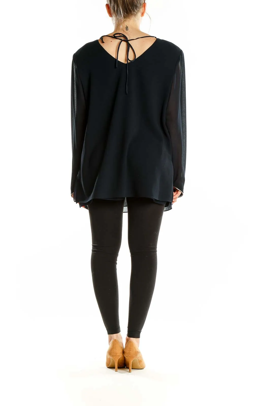 Black Elegant Draped Acetate Blouse