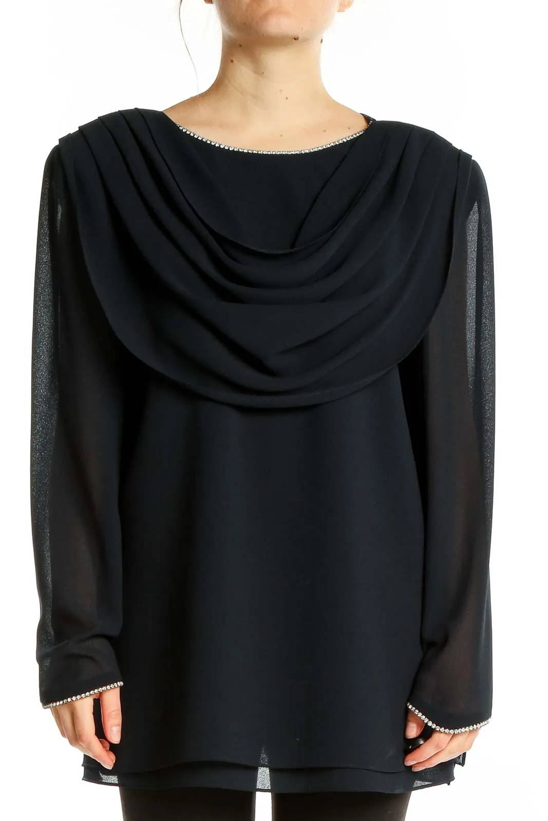 Black Elegant Draped Acetate Blouse