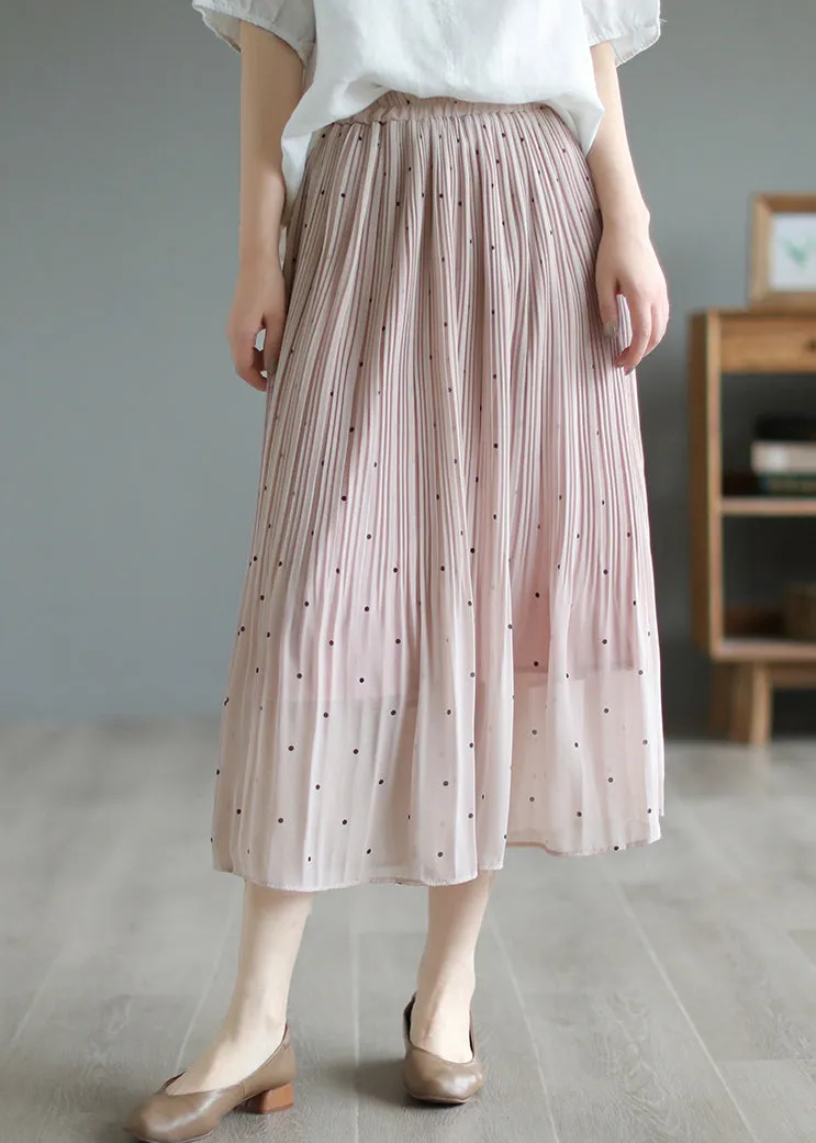 Bohemian Pink Elastic Waist Dot Print Chiffon Skirts Summer LY7207