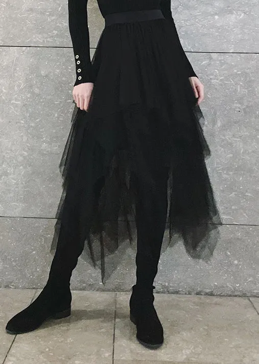 Boutique Black Asymmetrical fashion tulle Skirts Spring