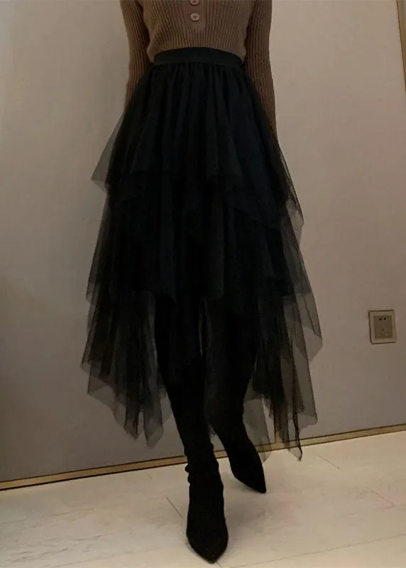 Boutique Black Asymmetrical fashion tulle Skirts Spring