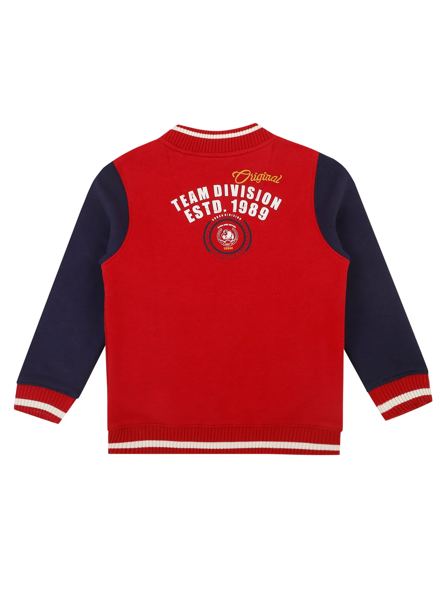 Boys Casual Red Full Sleeve Cardigan Sweatshirt