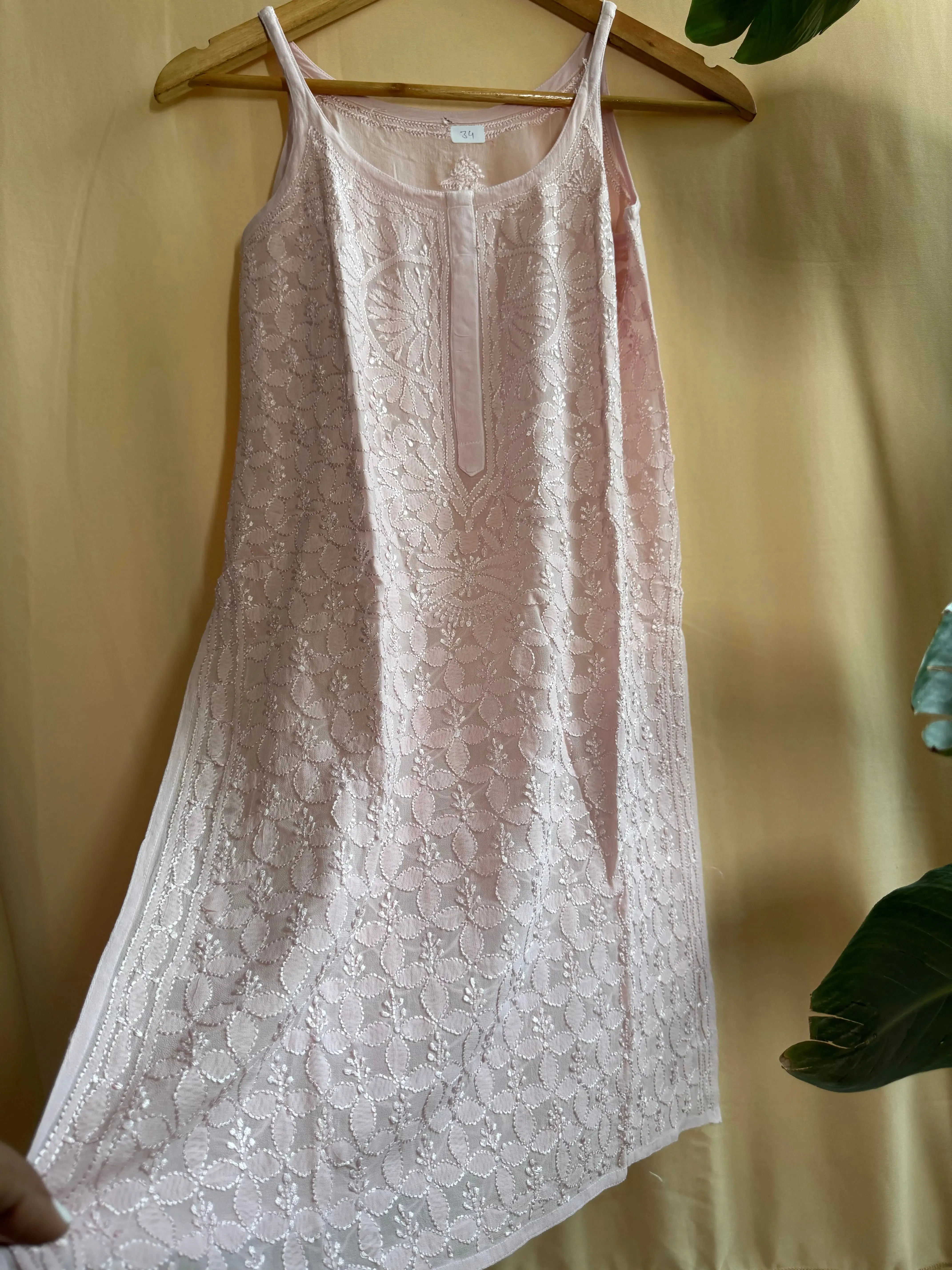 Chikankari Noodle Strap Tops in Pale Pink