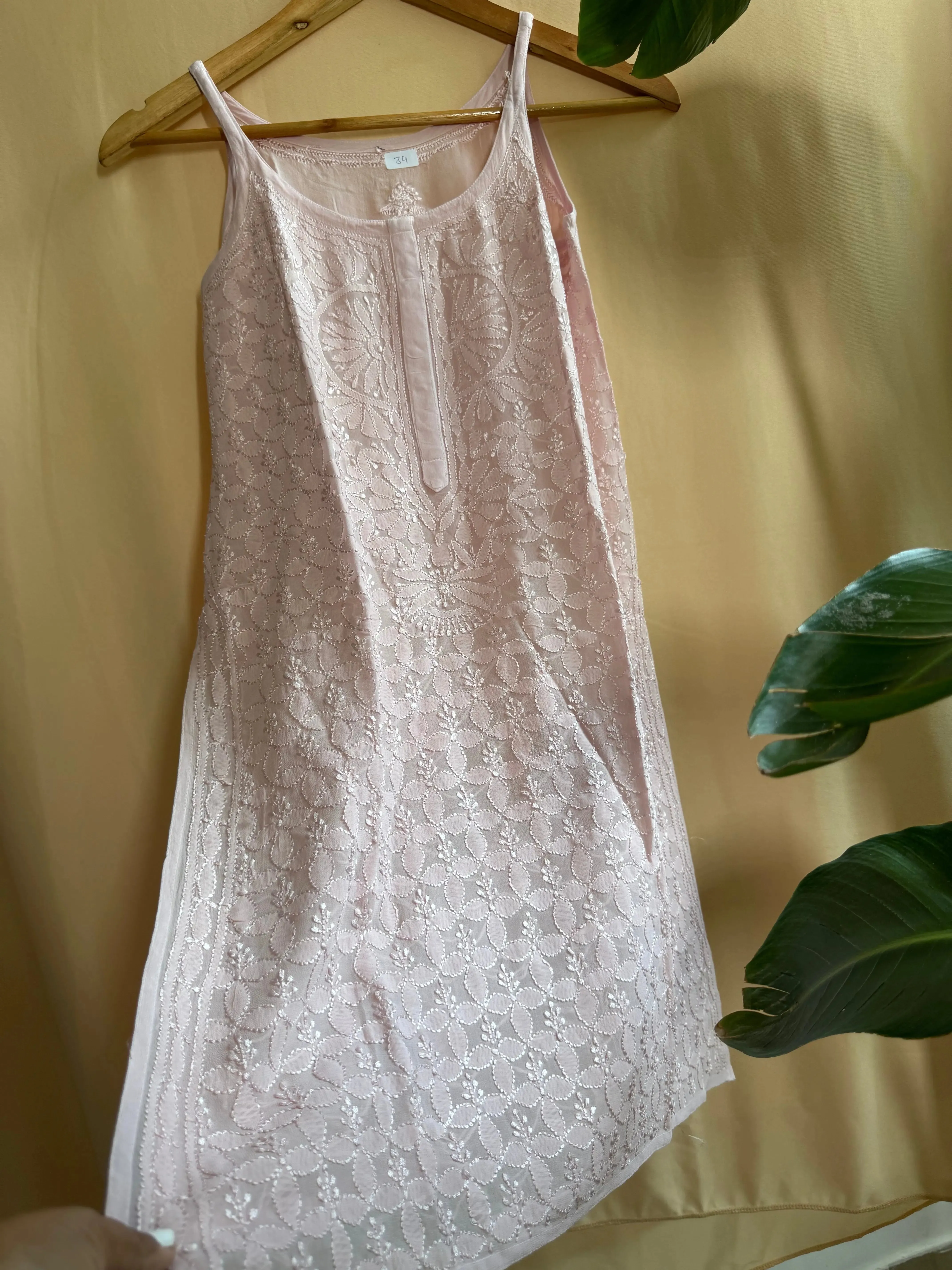 Chikankari Noodle Strap Tops in Pale Pink