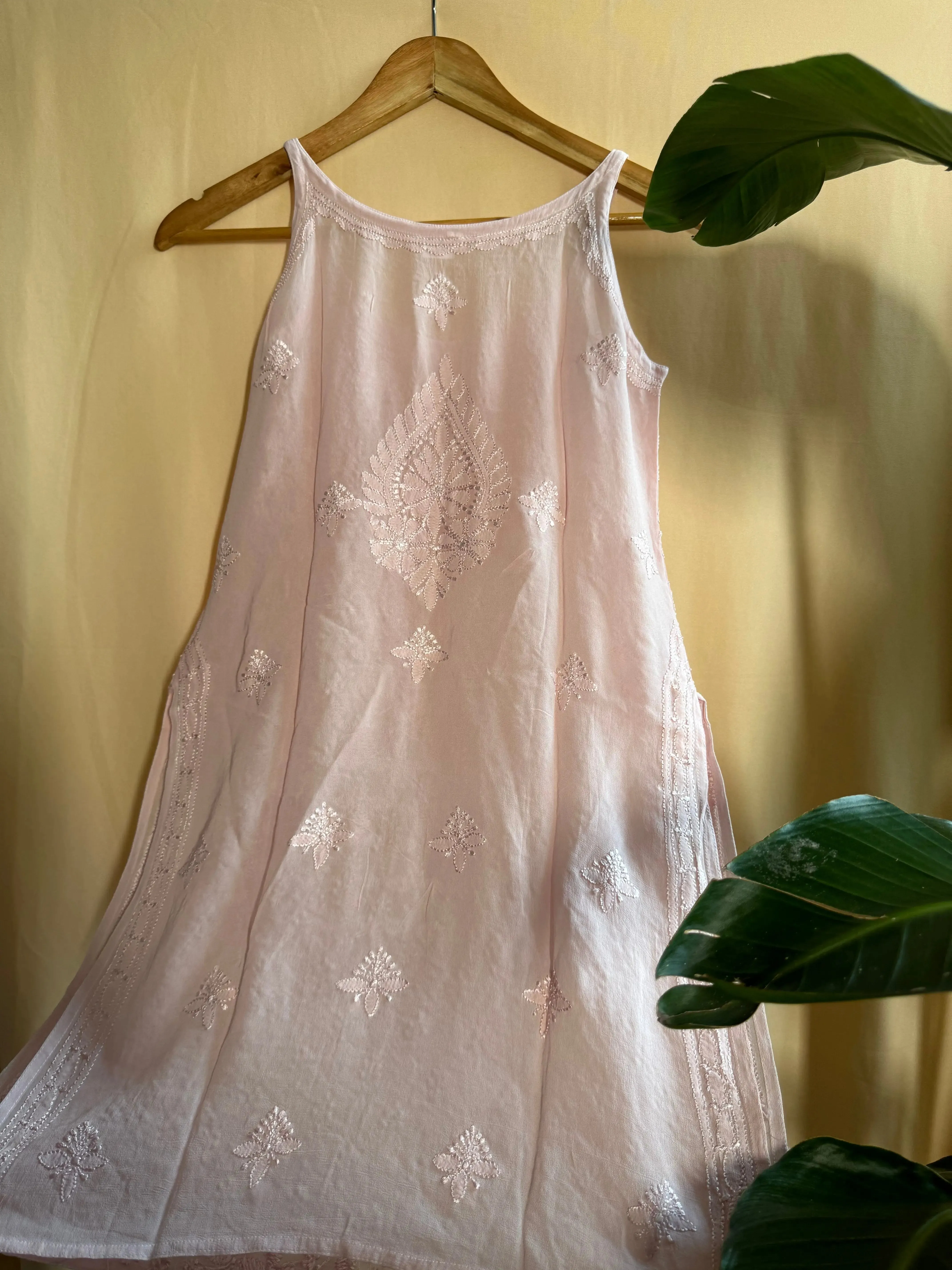 Chikankari Noodle Strap Tops in Pale Pink