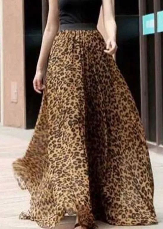 Chocolate Leopard Print Tulle Skirt Wrinkled High Waist Summer