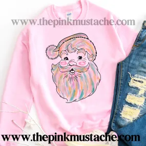 Christmas Sweatshirt - Unisex Sweatshirt- Mommy and Me Vintage Pink Santa Hand Drawn