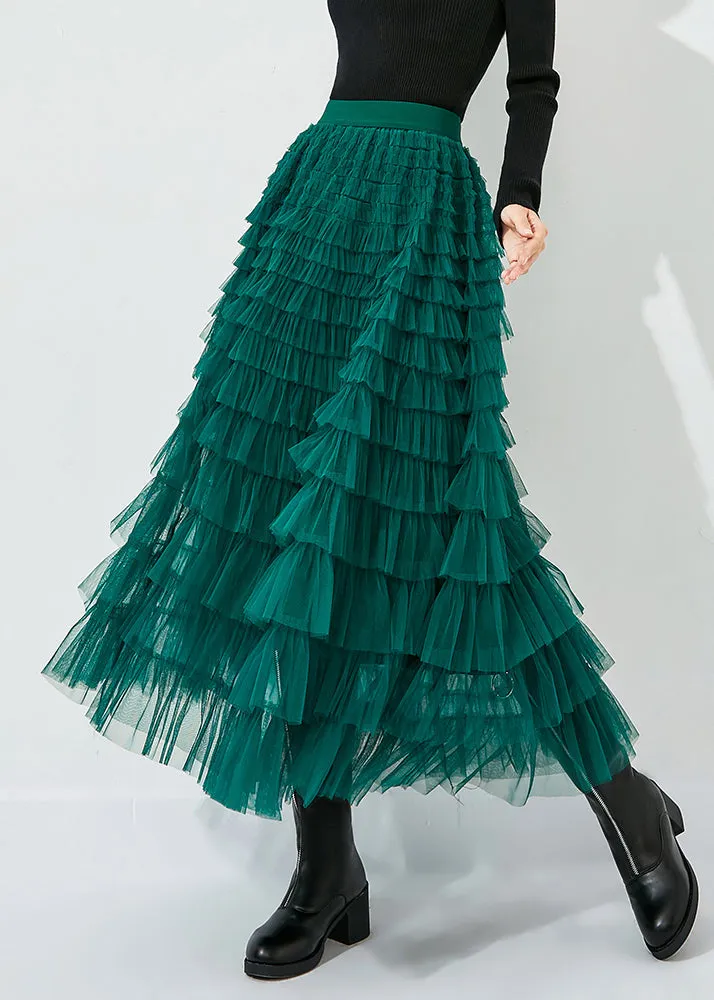 Classy Peacock Green Elastic Waist Layered Tulle Skirts Summer LY0850