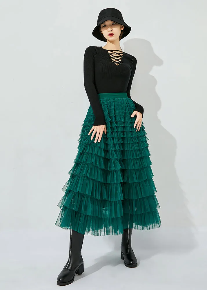 Classy Peacock Green Elastic Waist Layered Tulle Skirts Summer LY0850