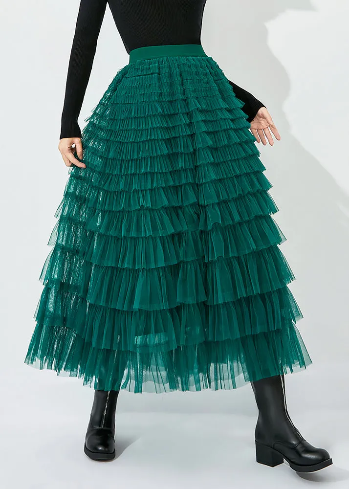 Classy Peacock Green Elastic Waist Layered Tulle Skirts Summer LY0850