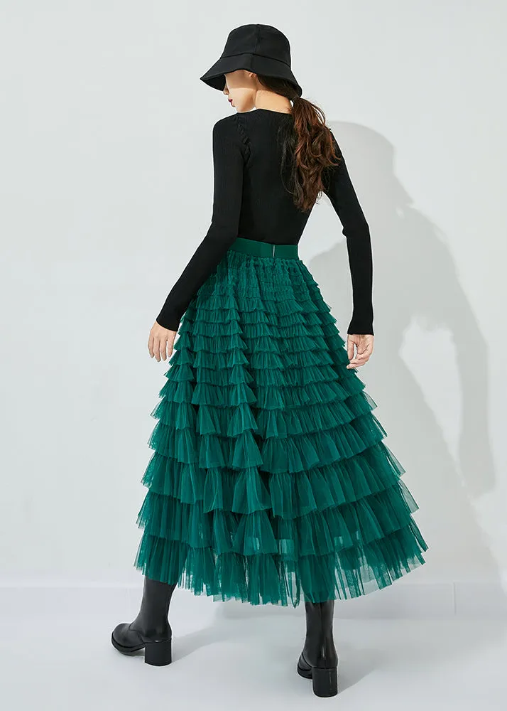 Classy Peacock Green Elastic Waist Layered Tulle Skirts Summer LY0850