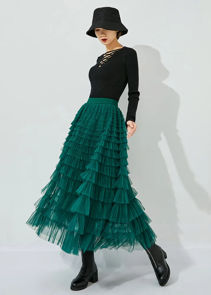 Classy Peacock Green Elastic Waist Layered Tulle Skirts Summer LY0850