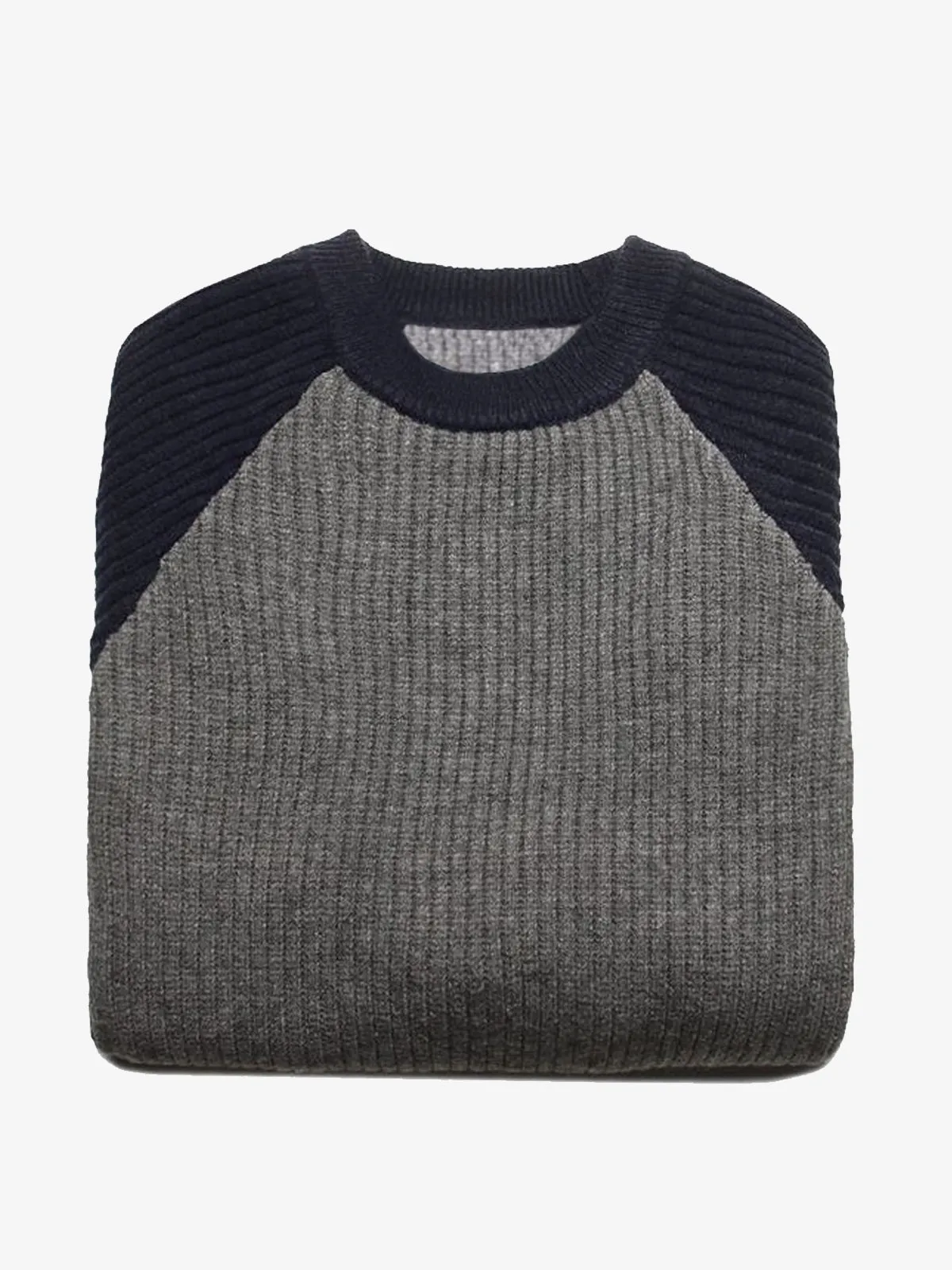 Crew Neck Ribbed Raglan Sleeve Knitted Sweater