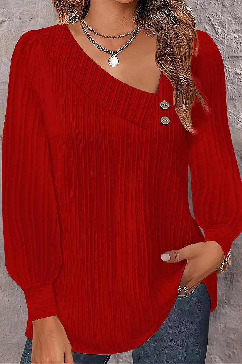 Elegant Simplicity Solid Buttons V Neck Tops