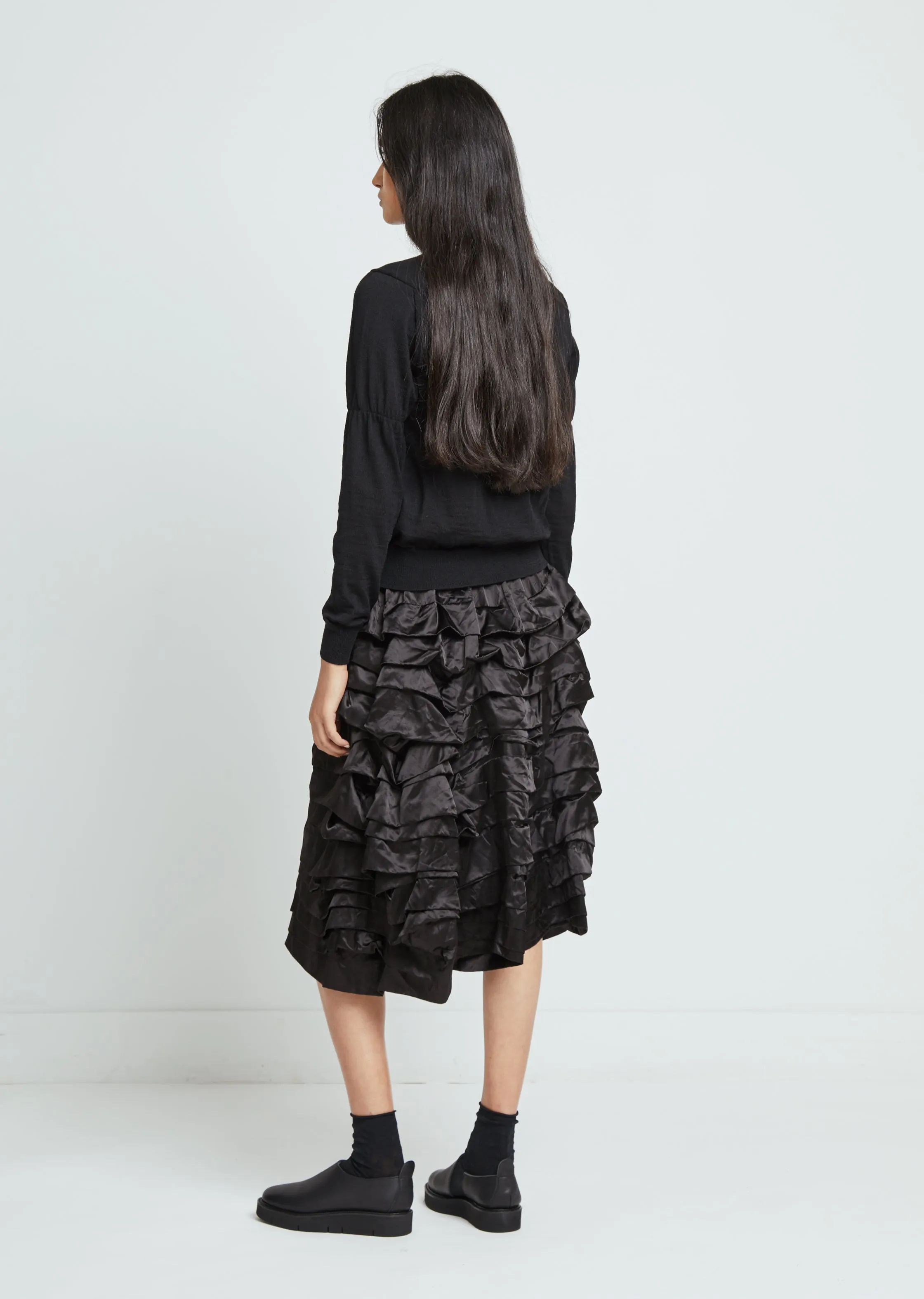 Garment Washed Layered Ruffle Pants