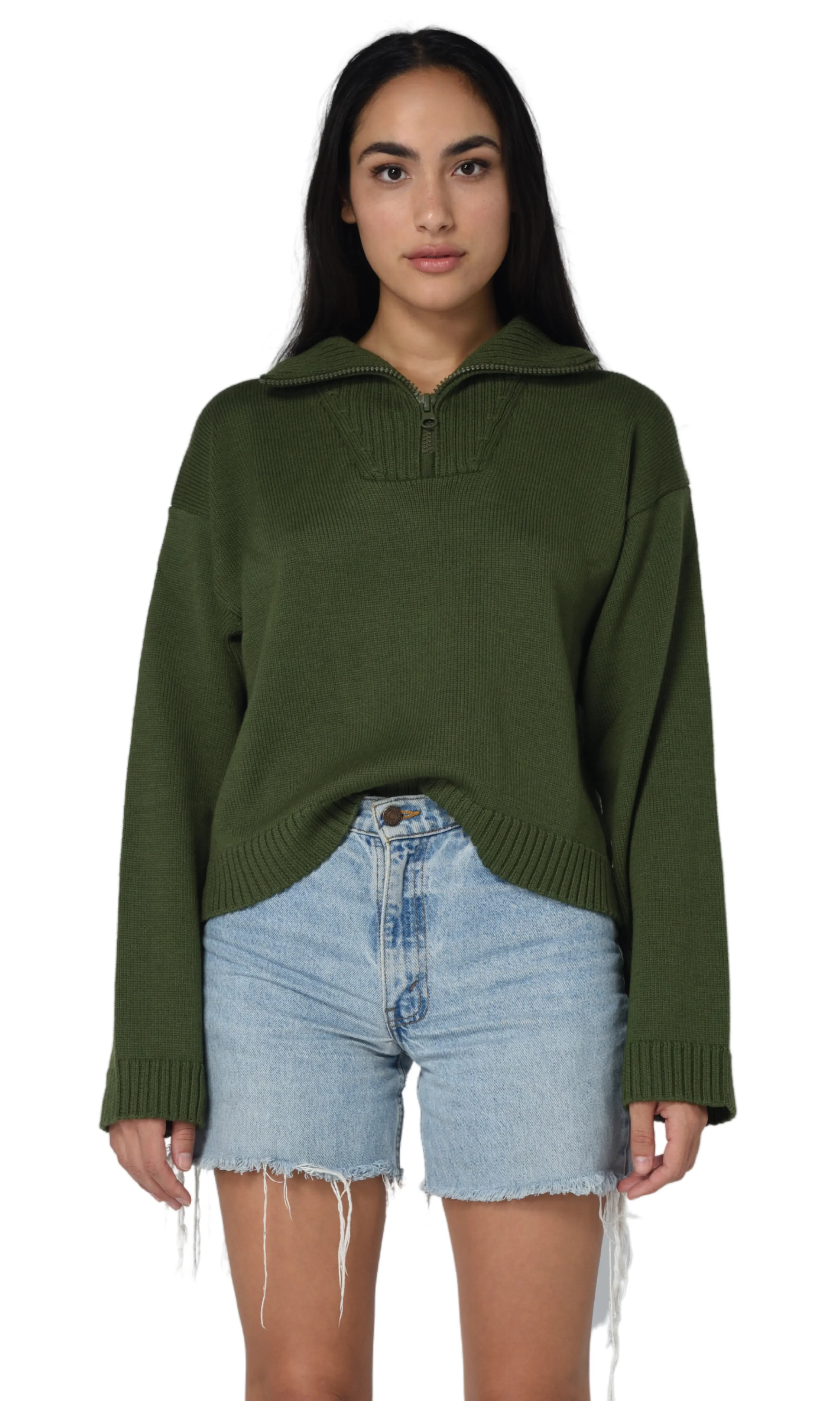 GREEN HALF ZIP