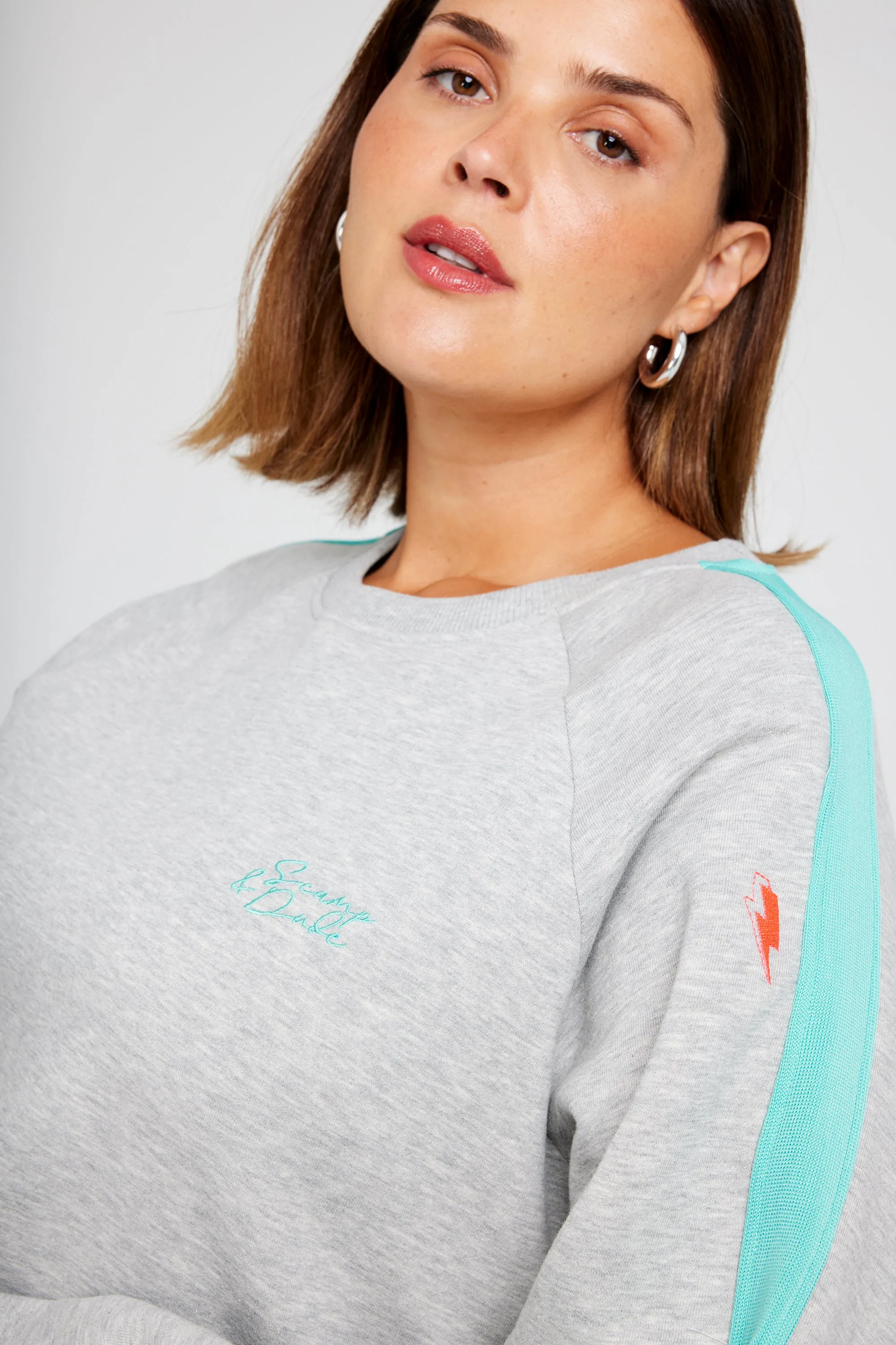 Grey Marl with Turquoise Colourblock Relaxed Sweatshirt