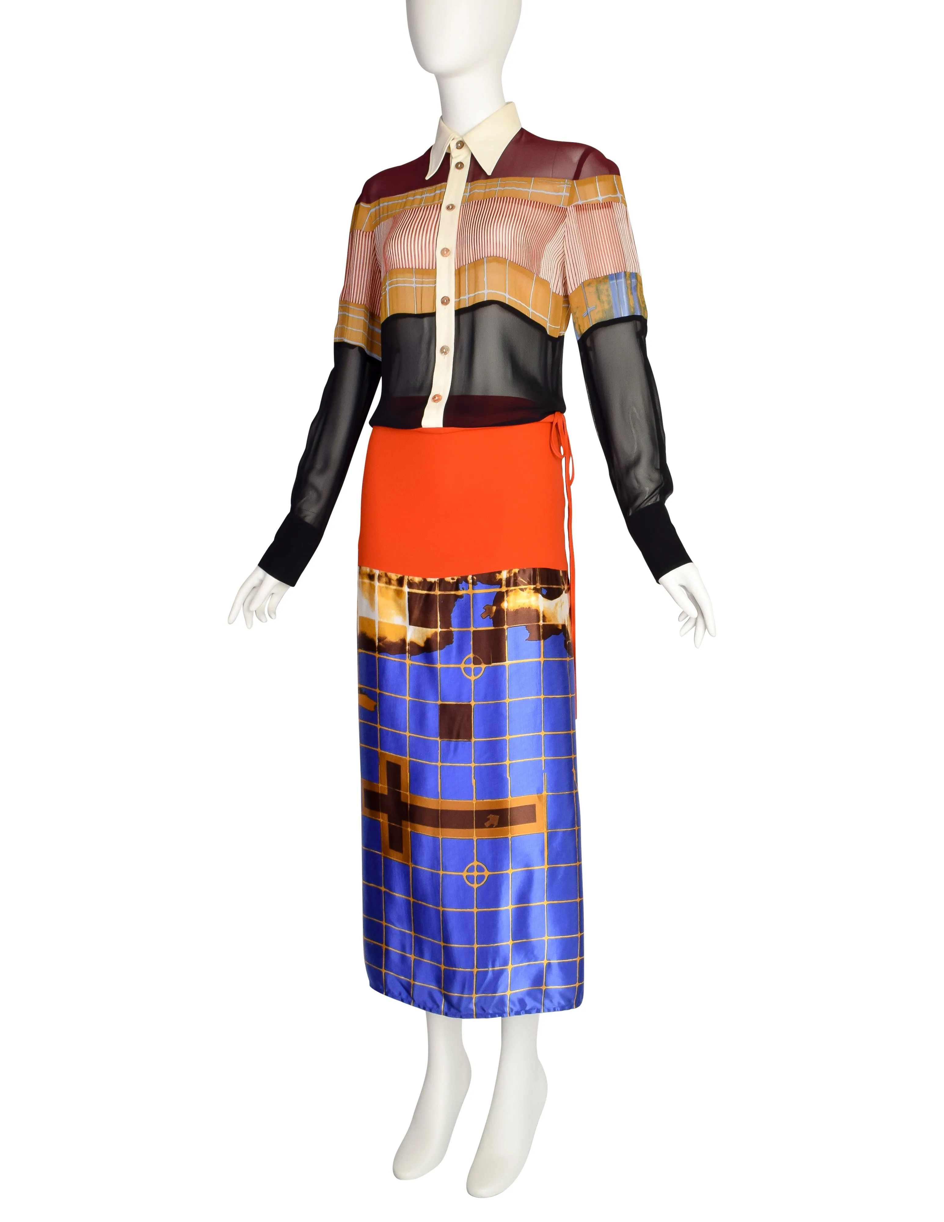 Jean Paul Gaultier Vintage Spring 1996 'Cyberbaba' Patchwork X-Ray Wrap Shirt Dress