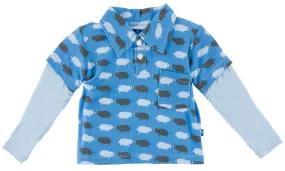 KicKee Pants River Pig Print Long Sleeve Double Layer Polo