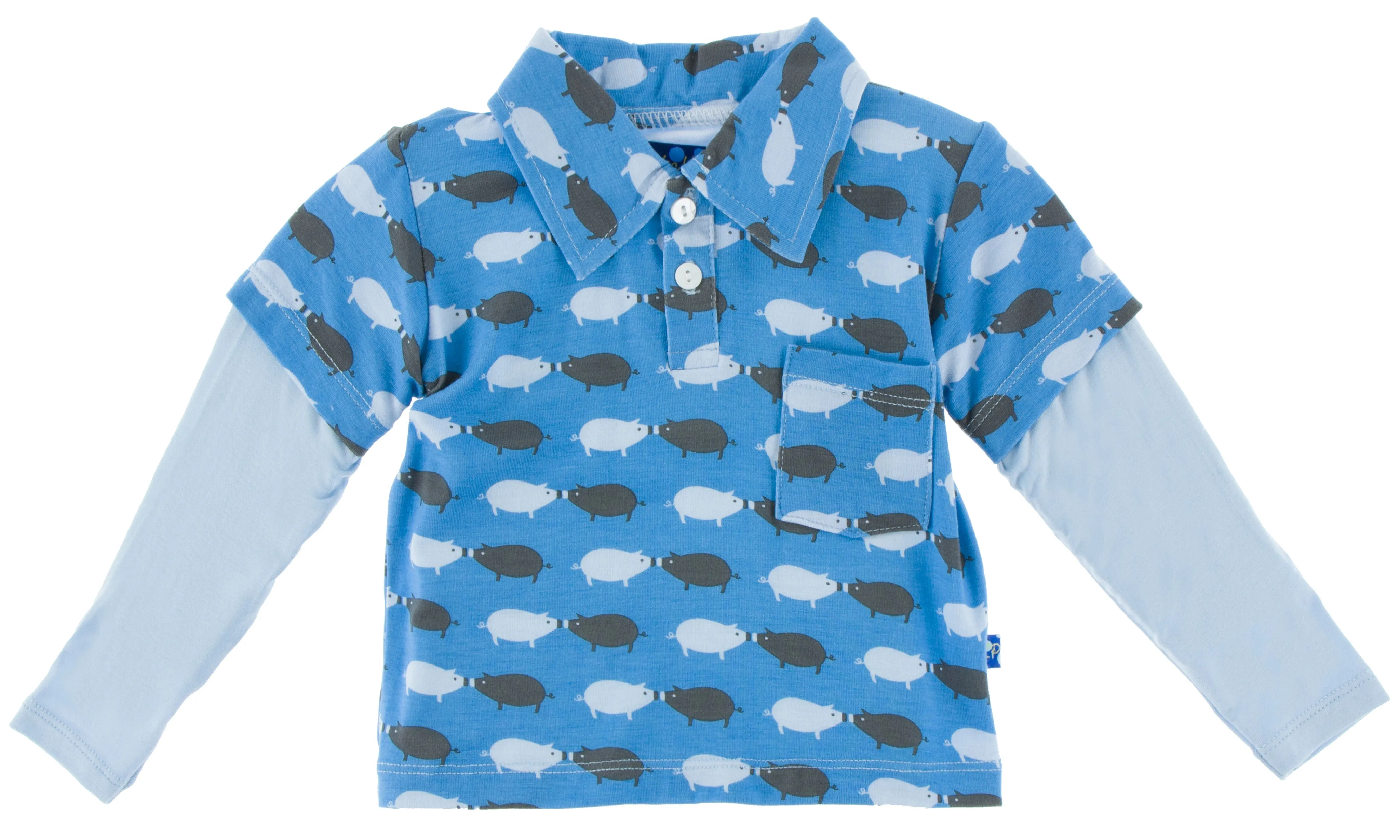 KicKee Pants River Pig Print Long Sleeve Double Layer Polo