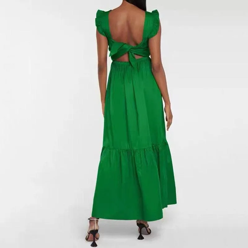 KittenAlarm - Tuppence V Neck Ruffle Sleeves Maxi Dress