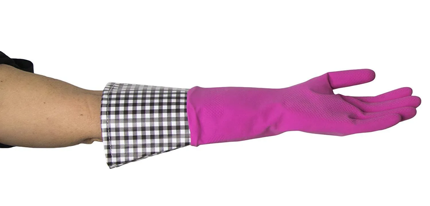 Krumbs Kitchen Rubber Gloves In Pink Gingham