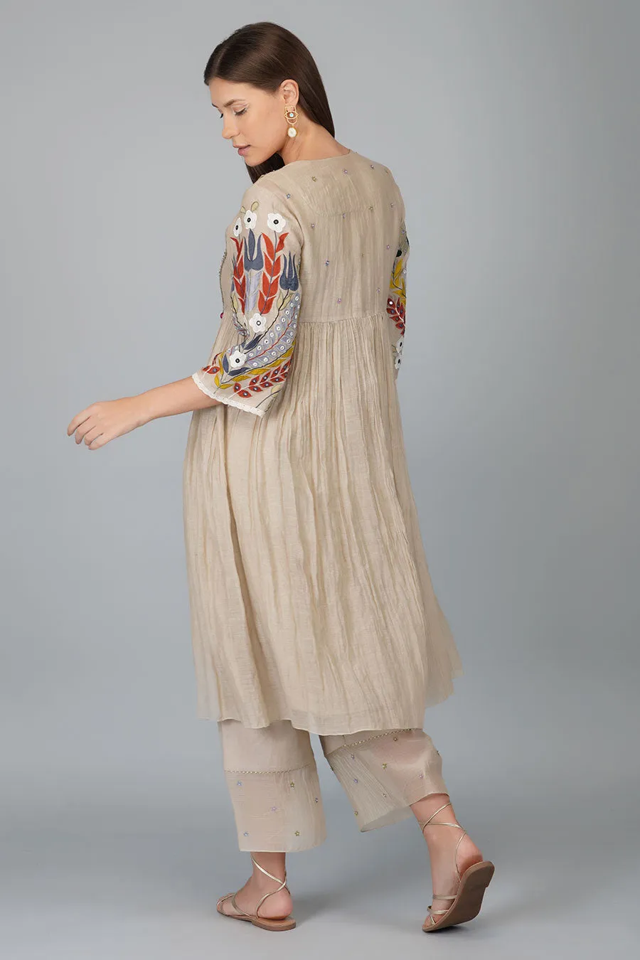 Layered Applique Sleeves Kurta Set