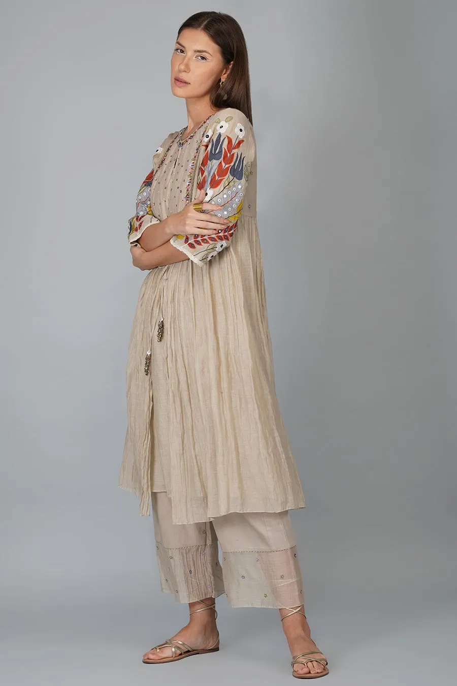 Layered Applique Sleeves Kurta Set