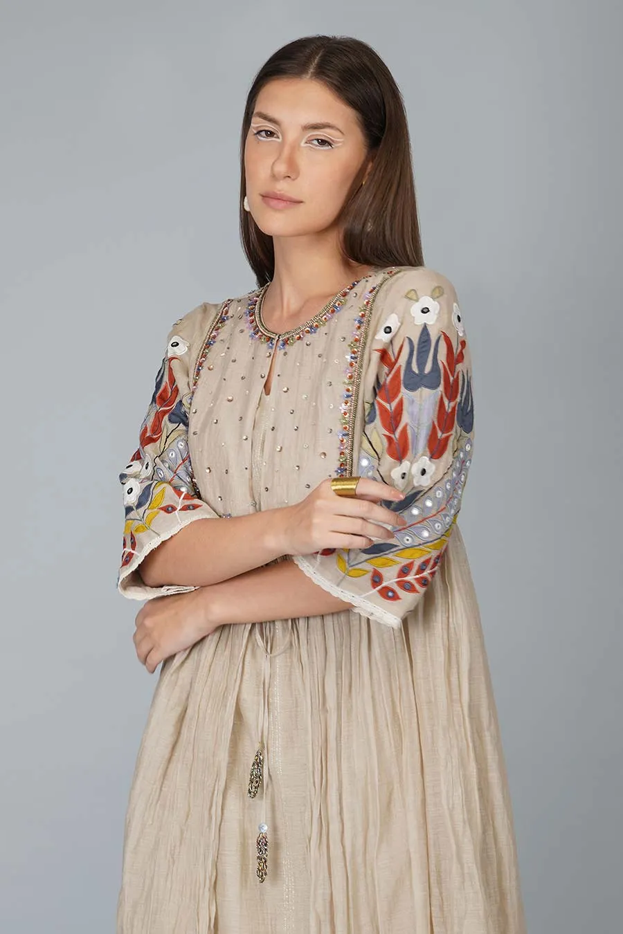 Layered Applique Sleeves Kurta Set