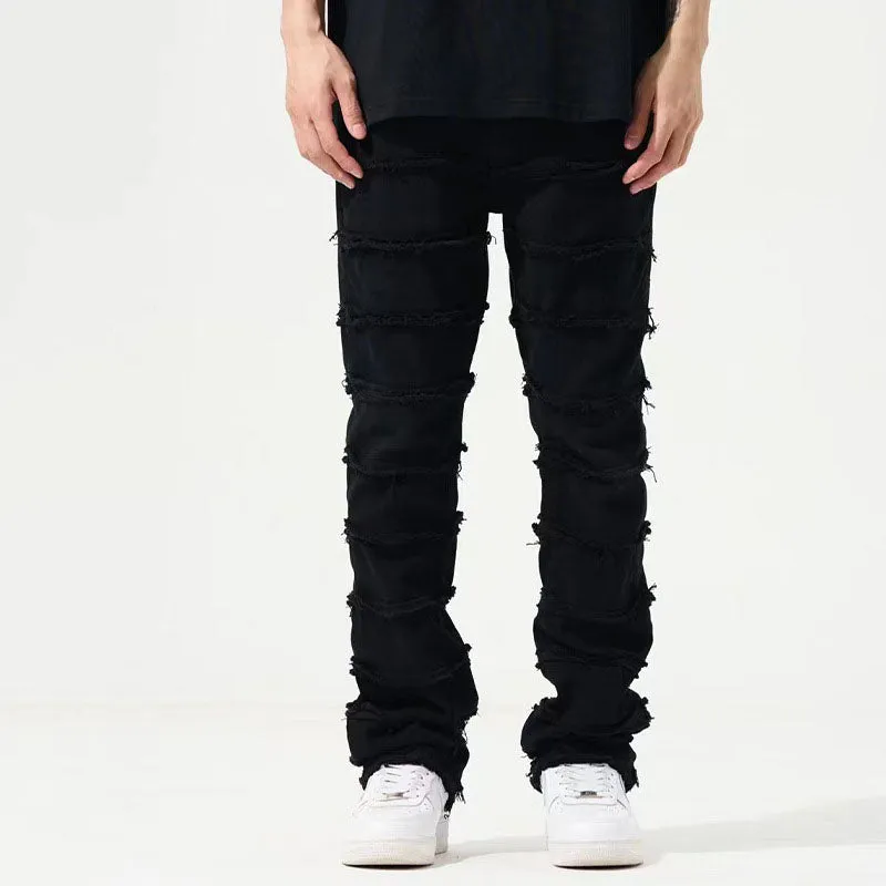 Layered Frayed Denim Trousers