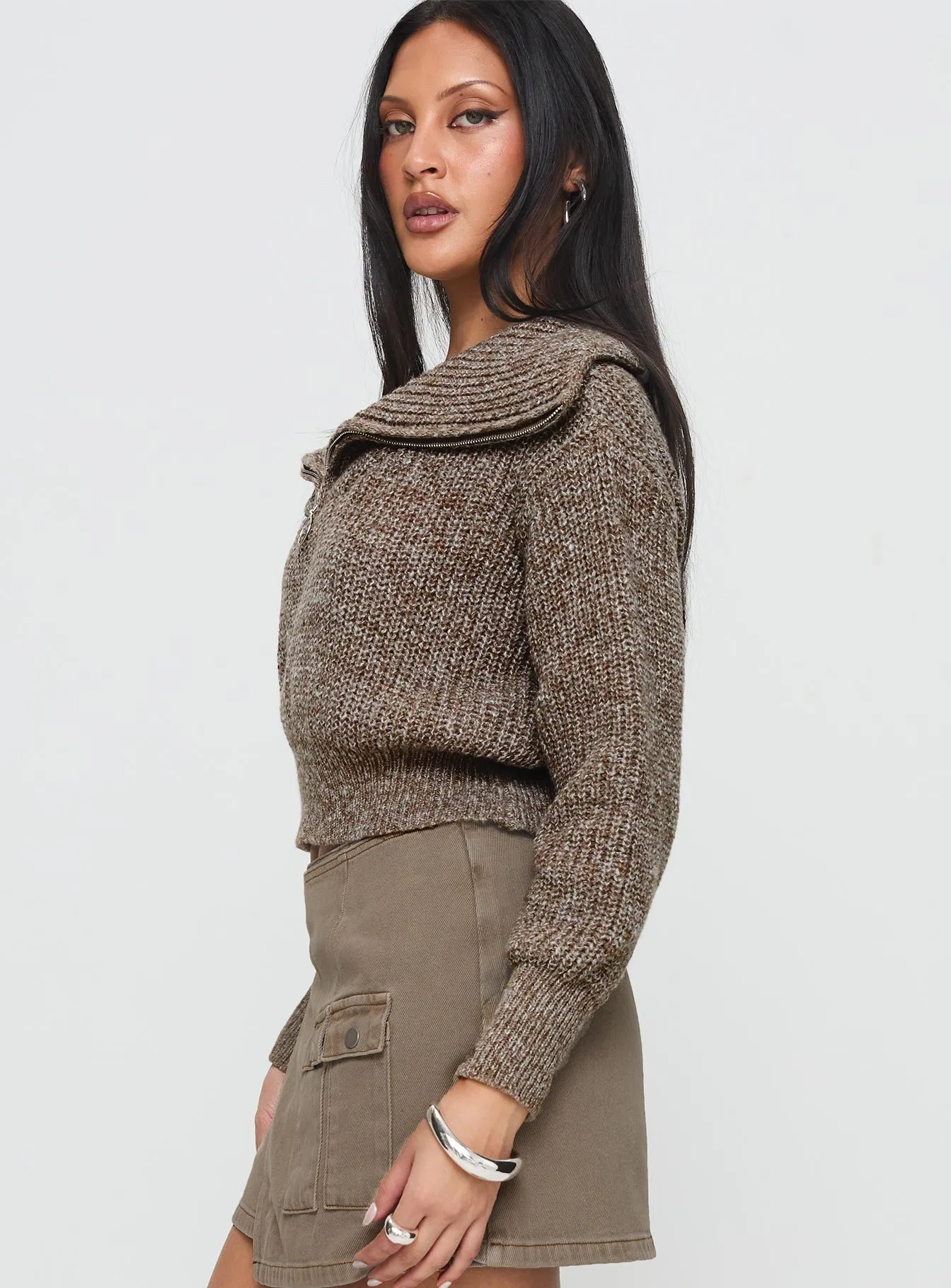 Leightyn Quarter Zip Knit Sweater Beige