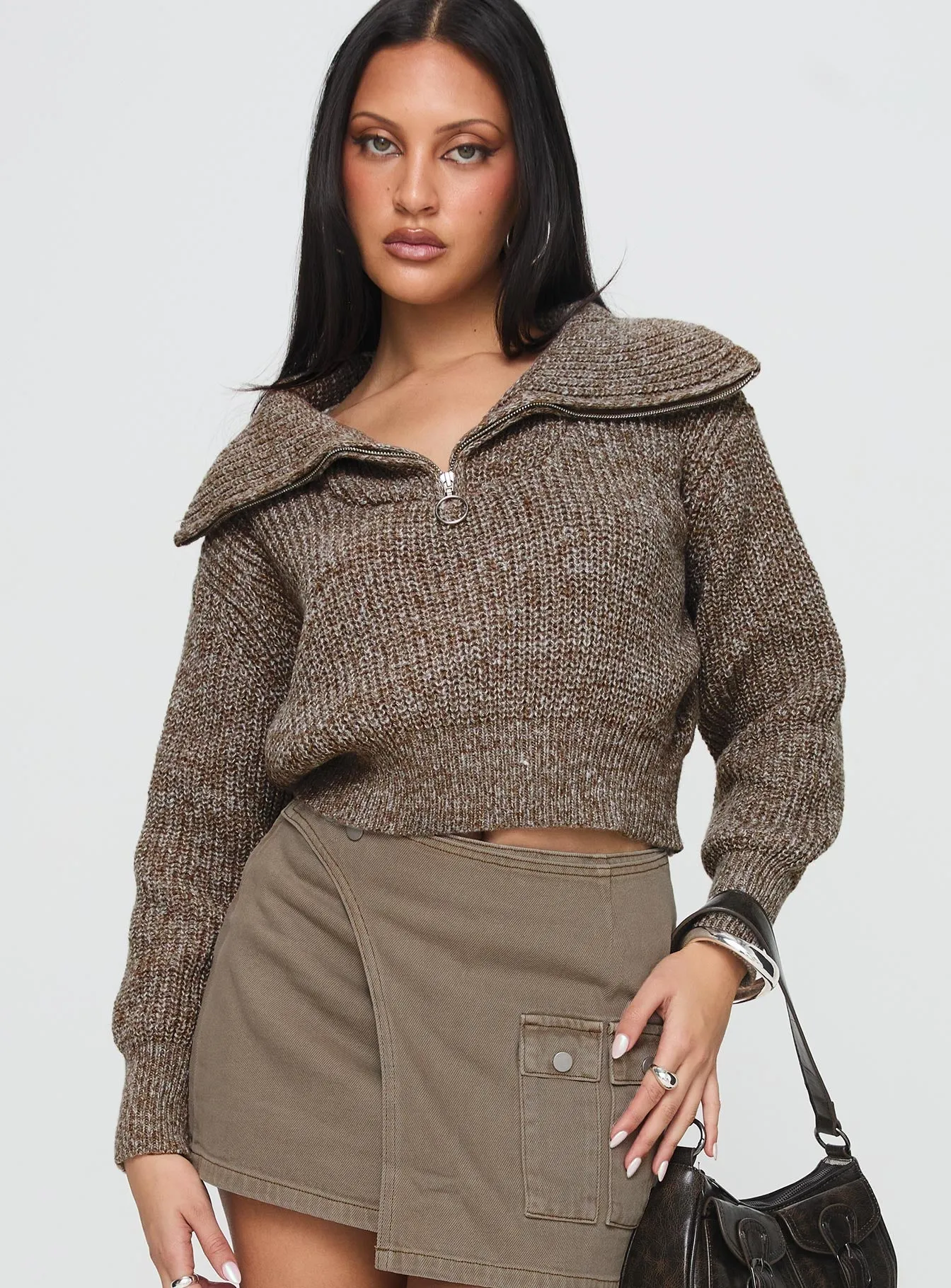 Leightyn Quarter Zip Knit Sweater Beige