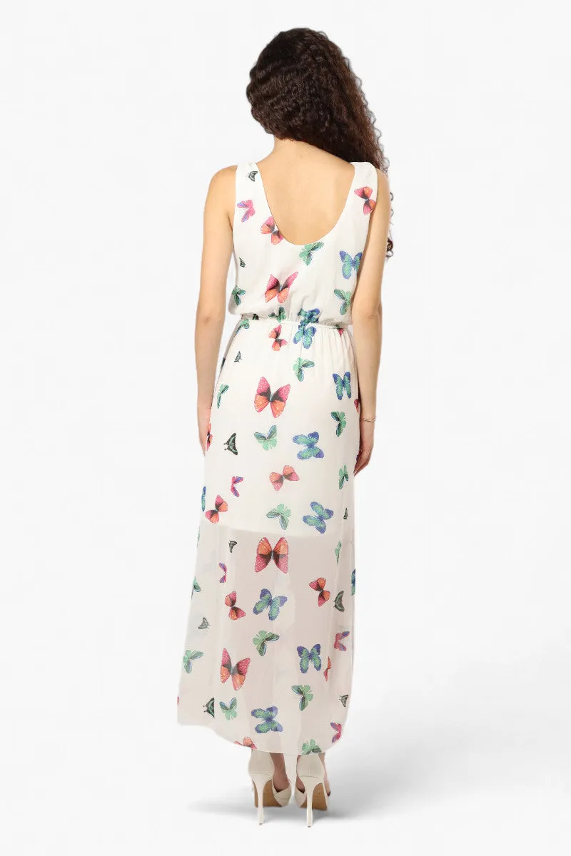 Limite Butterfly Pattern Sleeveless Tank Maxi Dress - White