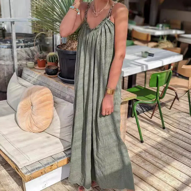 Long Sexy Hollow Off Pleated Solid Sun Summer Beach Dress