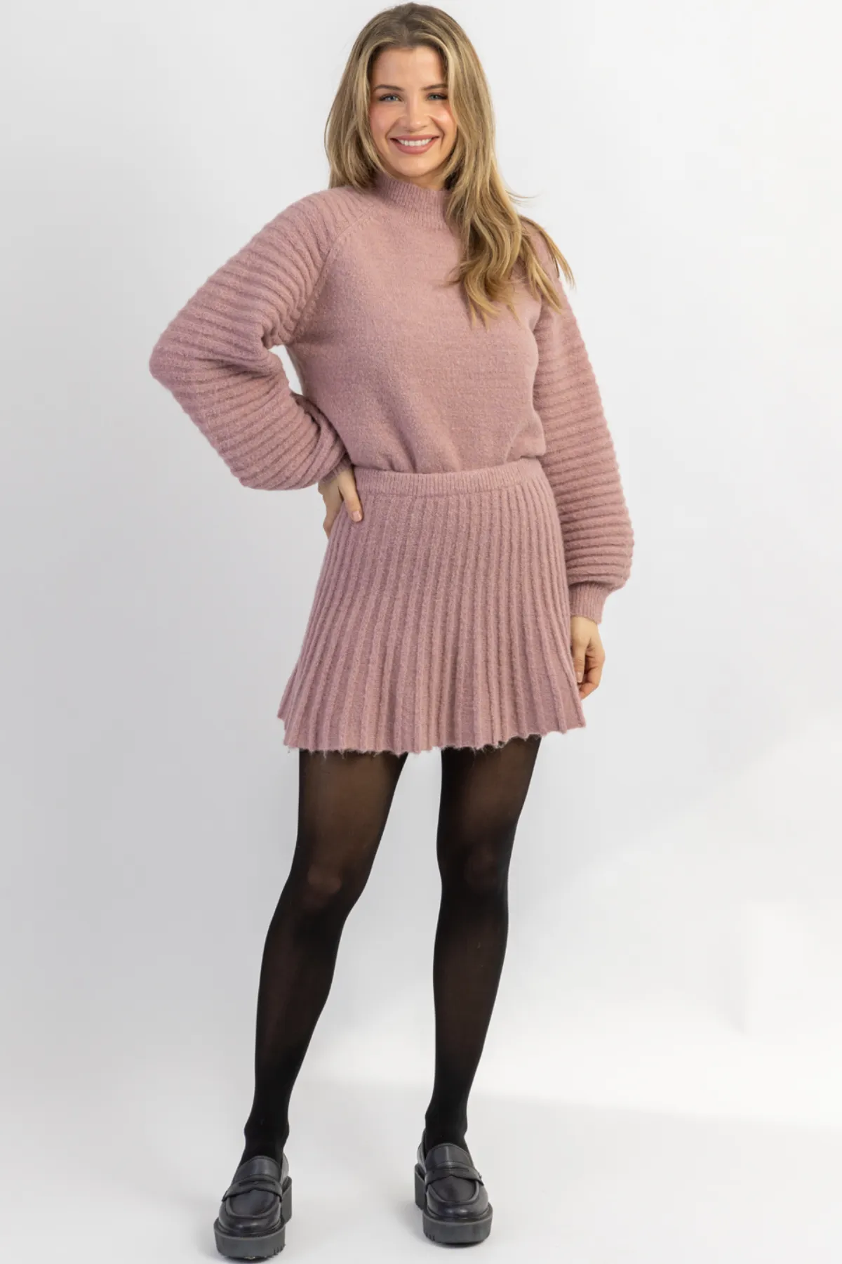 MANHATTAN MAUVE SWEATER SKIRT SET