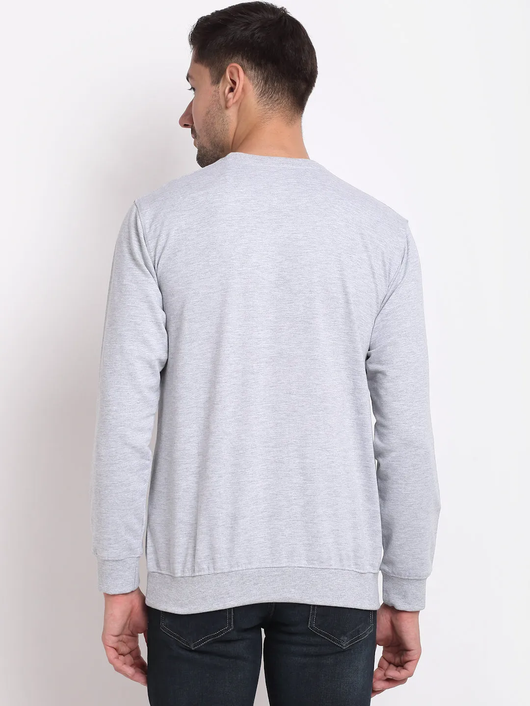 Men Round Neck Full Sleeves Grey Melange Casual Sweatshirt