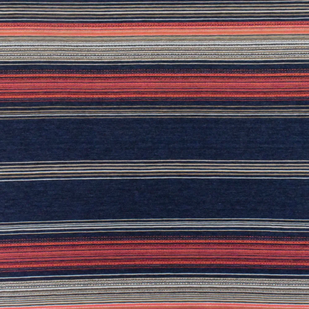 Navy-Coral-Multi Striped Viscose Stretch Jersey Knit Fabric