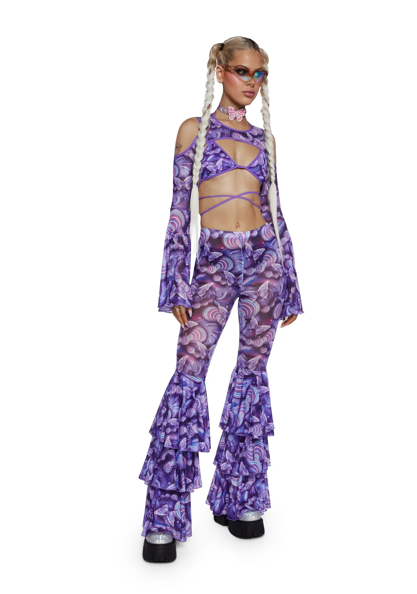 Pixie Wishes Mesh Flare Pants - Purple