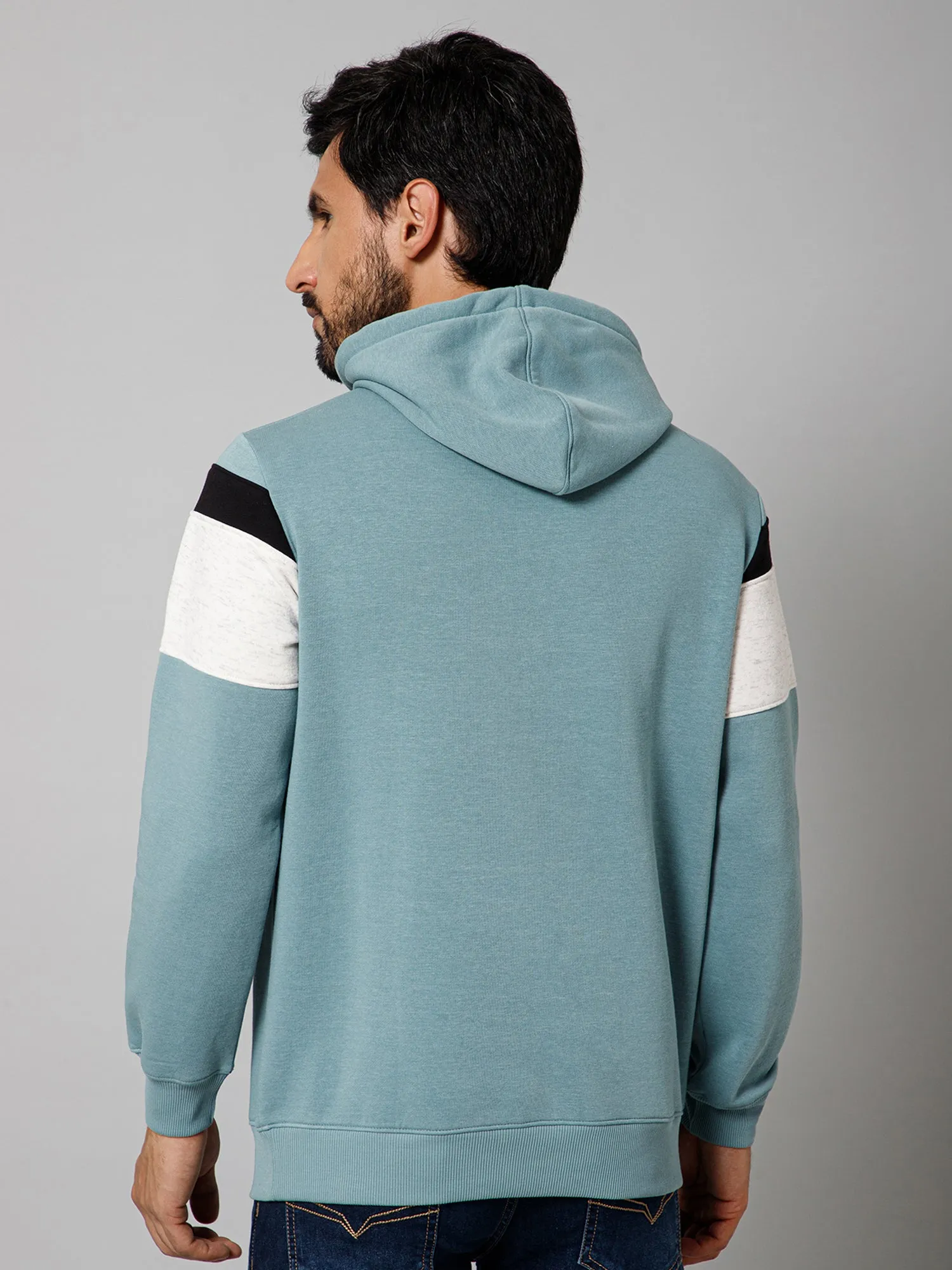 Printed Teal Full Sleeves Regular Fit Casual Sweatshirt with Hoodie with Men