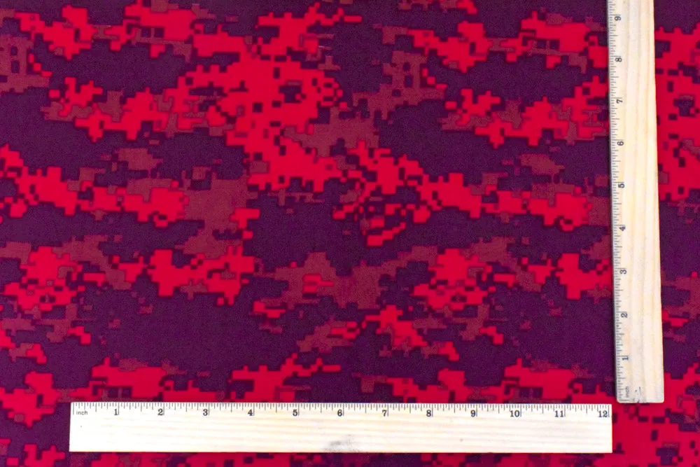 Red-Multi Pixel Camo Printed Double Brushed Stretch ITY Jersey Knit Fabric