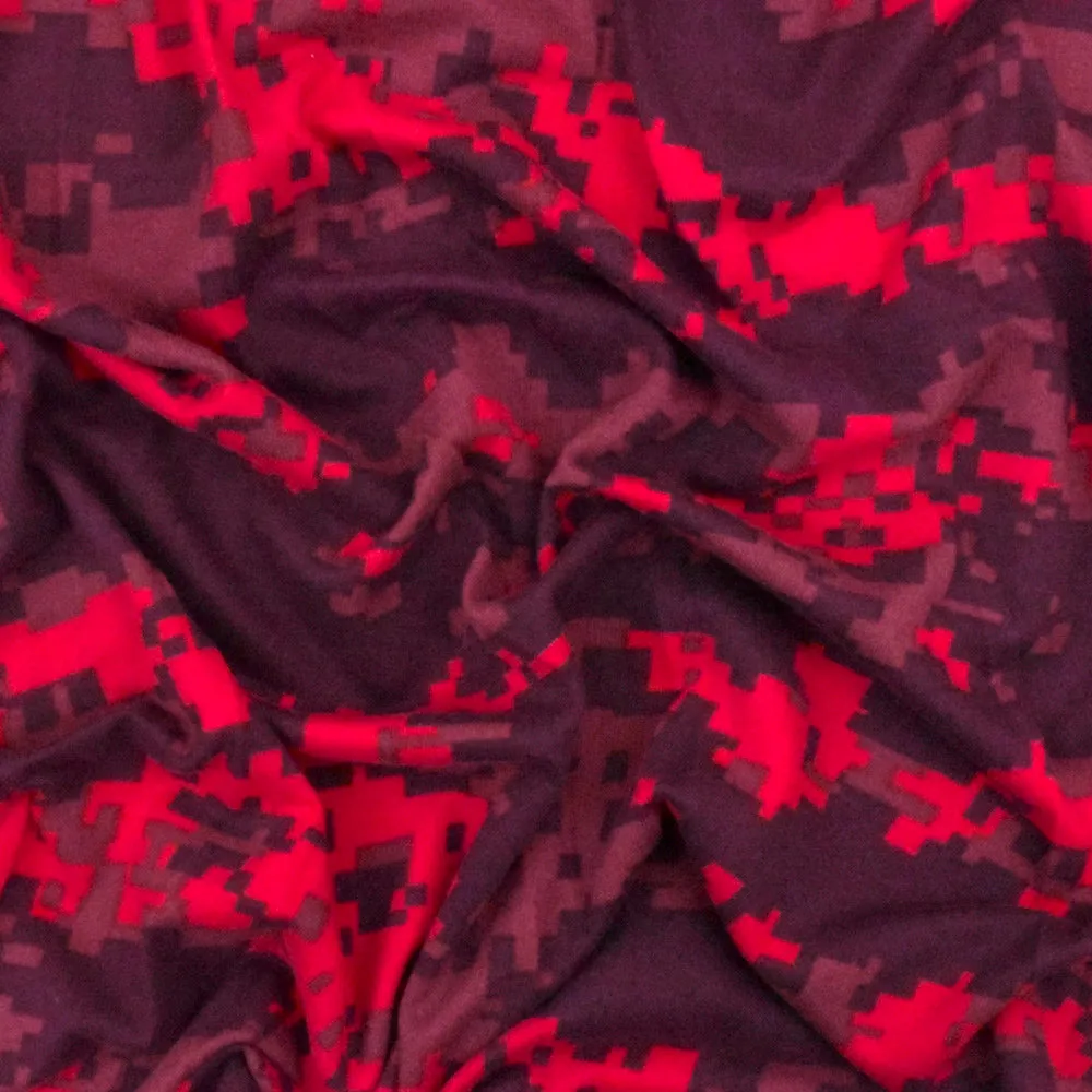 Red-Multi Pixel Camo Printed Double Brushed Stretch ITY Jersey Knit Fabric