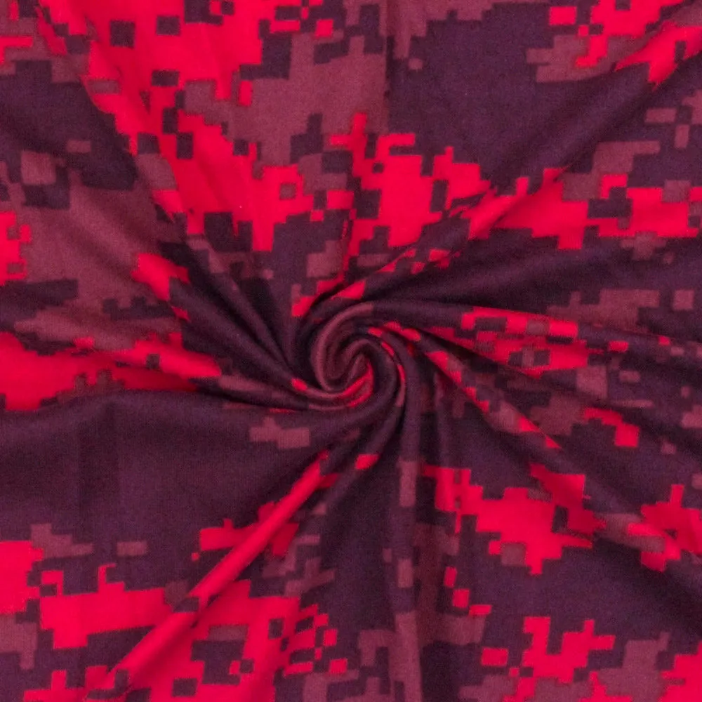 Red-Multi Pixel Camo Printed Double Brushed Stretch ITY Jersey Knit Fabric