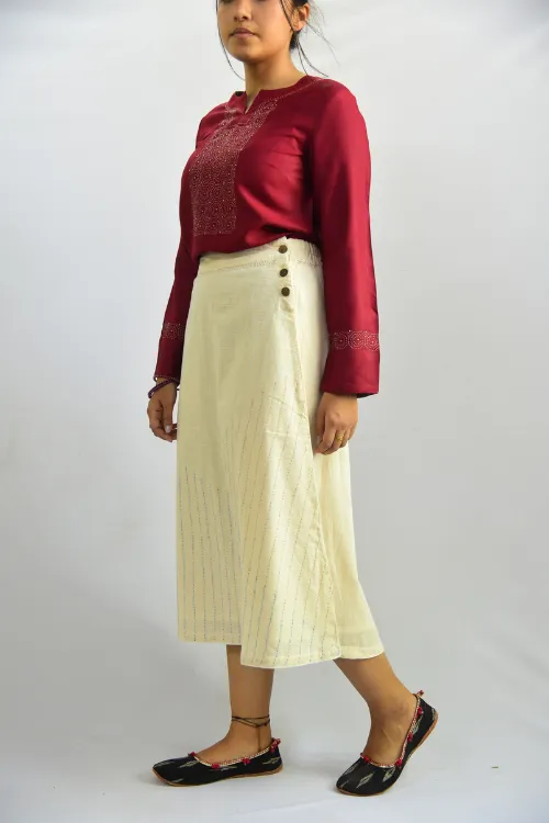 Sadhna ' Aachho' Beige Tanka Work  Cotton Skirt.