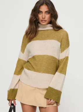 Sayuri Mock Neck Stripe Sweater Green/cream